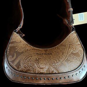 REIN & BRIDLE Brown Faux Leather Women's Purse Western Studded Embossed NWT